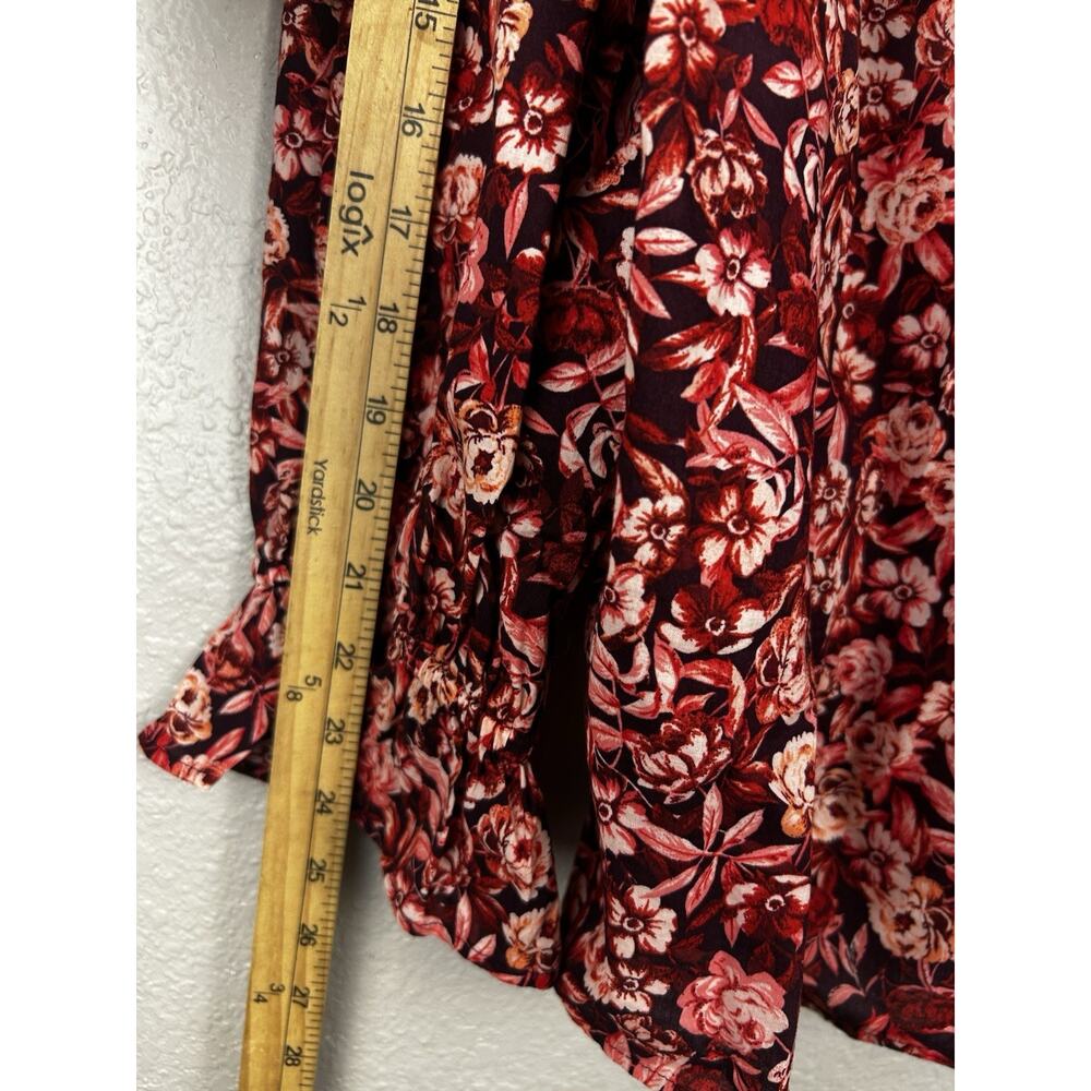 Talbots Cotton Ruffle Tie-Neck Floral Print Long Sleeve Red Pink Blouse Size 2X - Picture 4 of 9